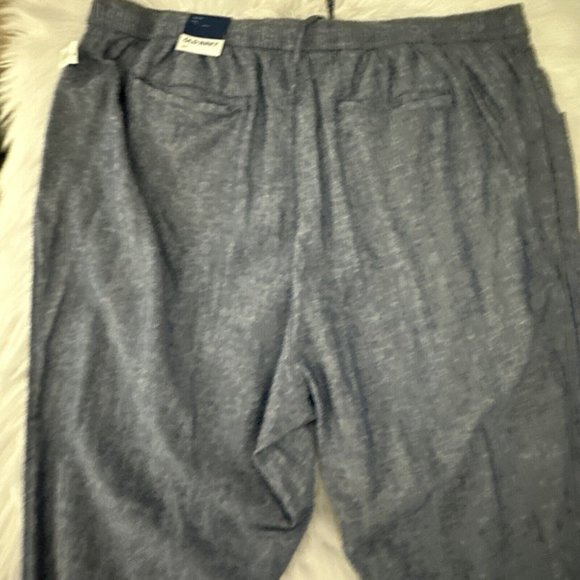 Old Navy womens NWT high rise crop pants 55% linen 3X elastic waist blue - Picture 11 of 13